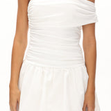 Dalayla One-Sleeve Balloon Skirt Mini Dress White