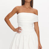 Dalayla One-Sleeve Balloon Skirt Mini Dress White