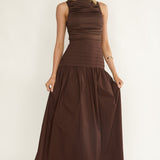Dalayla Sleeveless Pintuck Maxi Dress Chocolate
