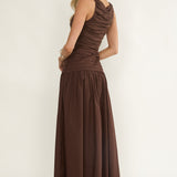 Dalayla Sleeveless Pintuck Maxi Dress Chocolate