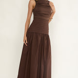 Dalayla Sleeveless Pintuck Maxi Dress Chocolate