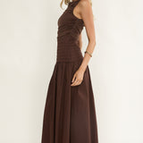 Dalayla Sleeveless Pintuck Maxi Dress Chocolate