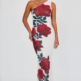 Desiree One Shoulder Mesh Maxi Dress Rose