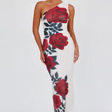 Desiree One Shoulder Mesh Maxi Dress Rose