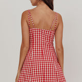Noelle Lace Trim Mini Dress Gingham Red
