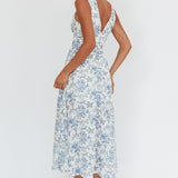 Spring Dawn Basque Waist Maxi Dress Floral Blue