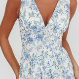 Spring Dawn Basque Waist Maxi Dress Floral Blue