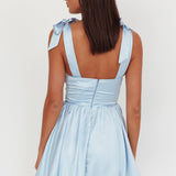Just Magic Tied Shoulder Bubble Hem Mini Dress Baby Blue