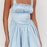 Just Magic Tied Shoulder Bubble Hem Mini Dress Baby Blue