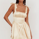 Just Magic Tied Shoulder Bubble Hem Mini Dress Butter