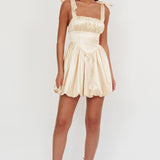 Just Magic Tied Shoulder Bubble Hem Mini Dress Butter