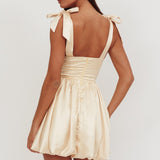 Just Magic Tied Shoulder Bubble Hem Mini Dress Butter