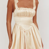 Just Magic Tied Shoulder Bubble Hem Mini Dress Butter