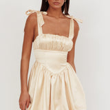 Just Magic Tied Shoulder Bubble Hem Mini Dress Butter