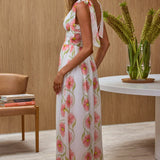 Equator Tied Shoulder Shirred Maxi Dress Floral Pink