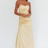 Molinda Strapless Ruched Drawstring Maxi Dress Golden