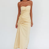 Molinda Strapless Ruched Drawstring Maxi Dress Golden