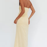 Molinda Strapless Ruched Drawstring Maxi Dress Golden
