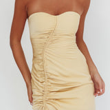 Molinda Strapless Ruched Drawstring Maxi Dress Golden