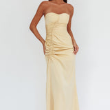 Molinda Strapless Ruched Drawstring Maxi Dress Golden