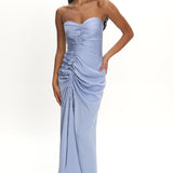 Molinda Strapless Ruched Drawstring Maxi Dress Blue