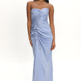 Molinda Strapless Ruched Drawstring Maxi Dress Blue