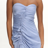 Molinda Strapless Ruched Drawstring Maxi Dress Blue