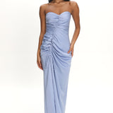 Molinda Strapless Ruched Drawstring Maxi Dress Blue
