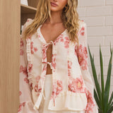 Kindred Heart Tie Front Top Floral Pink