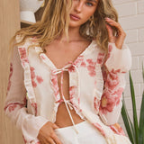 Kindred Heart Tie Front Top Floral Pink