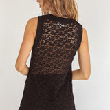 Canyons Sleeveless Button Top Lace Black