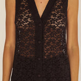 Canyons Sleeveless Button Top Lace Black