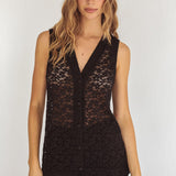 Canyons Sleeveless Button Top Lace Black