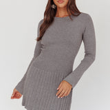 School's Out Ribbed Knit Mini Dress Charcoal