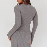 School's Out Ribbed Knit Mini Dress Charcoal
