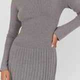School's Out Ribbed Knit Mini Dress Charcoal
