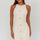 Entice Racerback Gold Button Mini Dress Cream