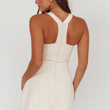 Entice Racerback Gold Button Mini Dress Cream