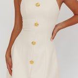 Entice Racerback Gold Button Mini Dress Cream