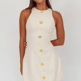 Entice Racerback Gold Button Mini Dress Cream