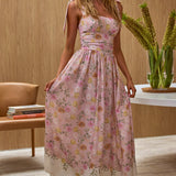 Dua Tied Shoulder Maxi Dress Floral Peach