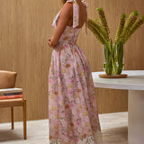 Dua Tied Shoulder Maxi Dress Floral Peach