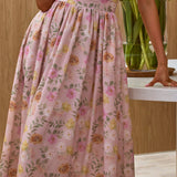Dua Tied Shoulder Maxi Dress Floral Peach