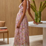Dua Tied Shoulder Maxi Dress Floral Peach