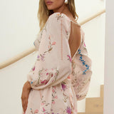 Isalia Long Sleeve Mini Dress Floral Cream