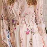 Mirrie Long Sleeve Button Down Top Floral Cream