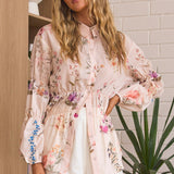 Mirrie Long Sleeve Button Down Top Floral Cream