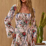 Emmy Gathered Bust Mini Dress Floral Pink