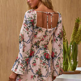 Emmy Gathered Bust Mini Dress Floral Pink