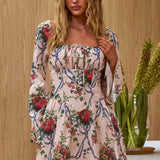 Emmy Gathered Bust Mini Dress Floral Pink